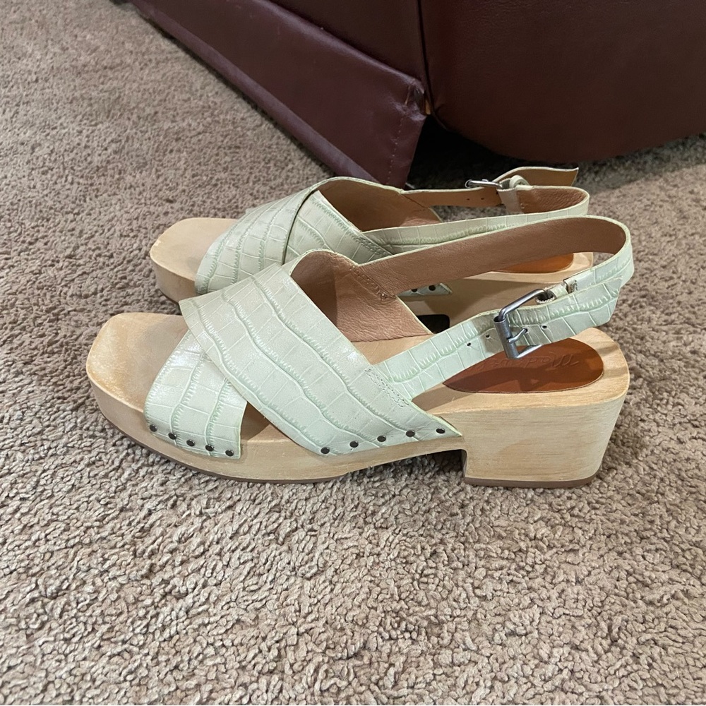 Madewell Cream Mules with Wooden Heel